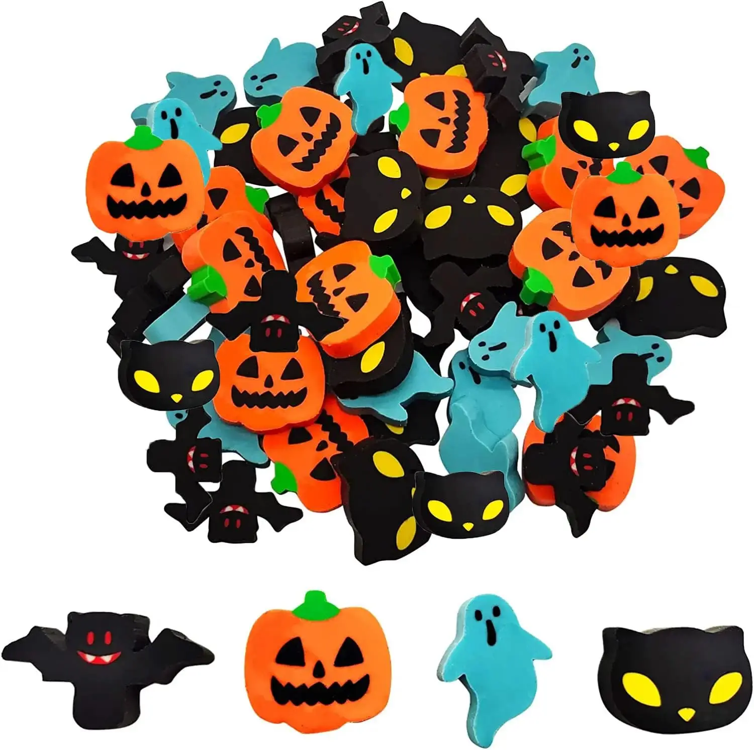 24pcs Halloween Mini Erasers for 4 Style Cute Pumpkin Ghost Bat Erasers Trick or Treat Party Favors Decorations