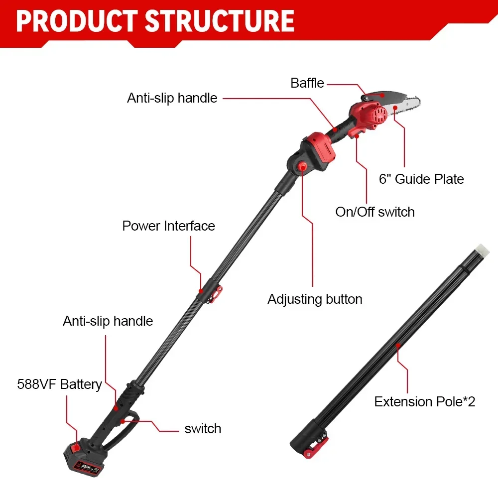 ONEVAN 3 in 1 Brushless Telescoping Pole Chainsaw High Scalable Electric Scissors Garden Pruning Tool For Makita 18V Battery