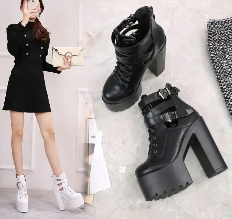 2024 New 15CM Motorc boots sexy super high-heeled waterproof platform lace-up high heels nightclub catwalk thick with short boot