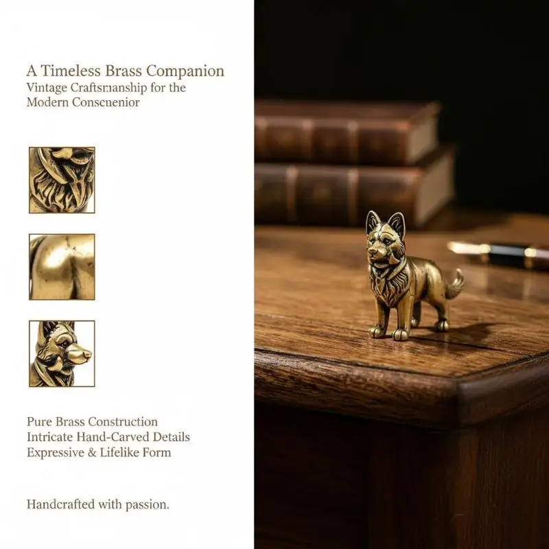 [J] 1Pcs Solid Brass Large Wolf Dog Chinese Zodiac Dog Chinese Rural Dog Vintage Decorative Table Tea Pet Handicraft Ornament