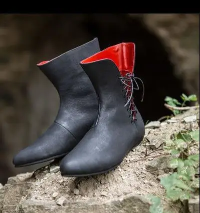 Medieval Shoes Man's Retro Pu Leather Renaissance Knight Hunter Cosplay Lacing Costumes Props Boots Halloween Carnival Shoe