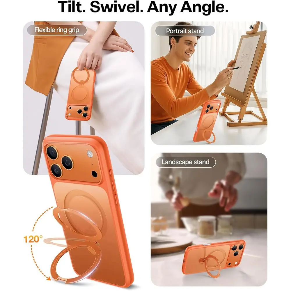 voor iPhone 17 Pro Max hoesje met standaard, camerabedieningsknop, geschikt voor MagSafe, bescherming van militaire kwaliteit, doorschijnend slank zacht