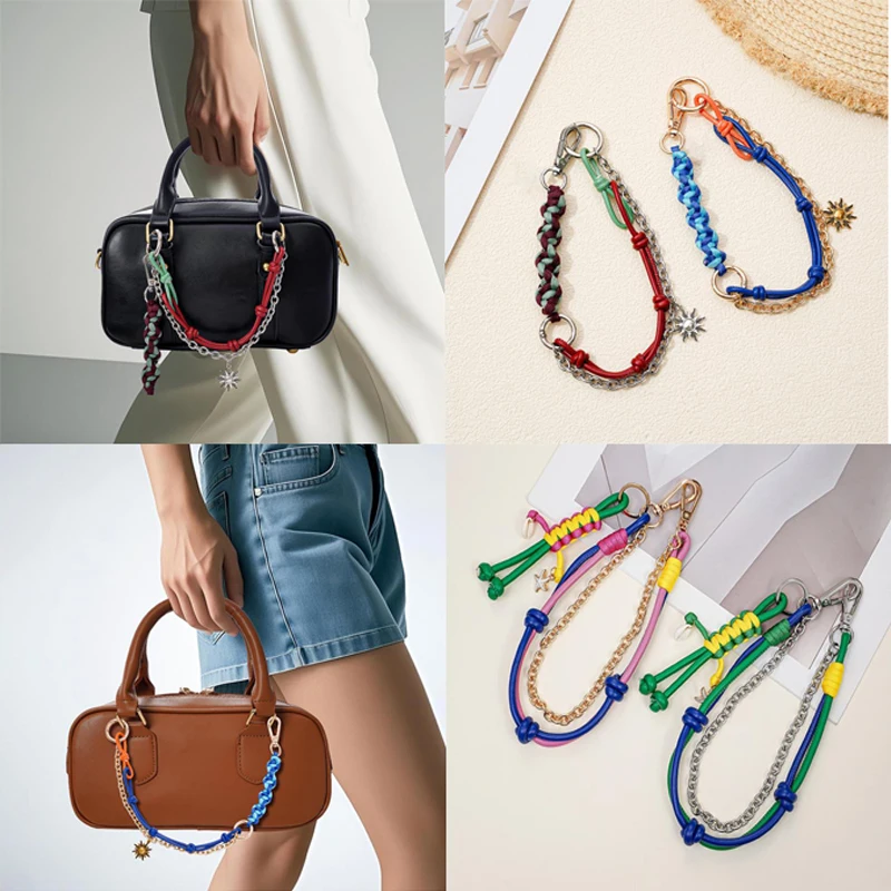 

Boho Chic Purse Chain for Women - Handwoven Leather Sun Charm Trendy Woven Leather Keyring Y2K Cute Handbag Decor for Girls