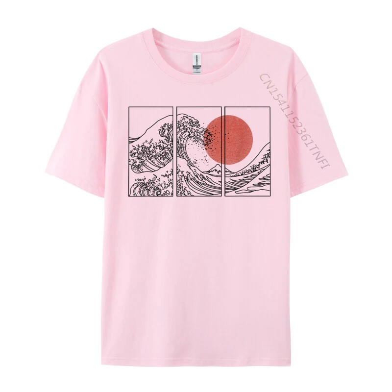 Retro Japanese Japan Flag Great Wave Outline Casual Customized Tops Shirt For Men Pure Cotton Top T-Shirts Crazy Tops