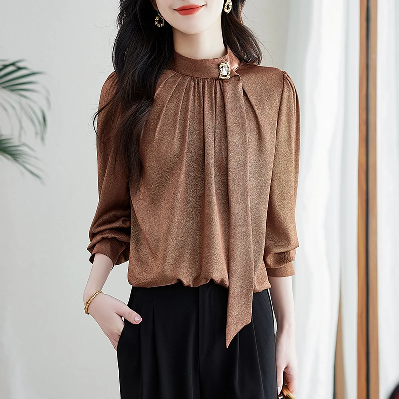 

Spring Fall Long Sleeve Women Shirts Fashion Beaded Loose Casual Blouse 2025 New Tops