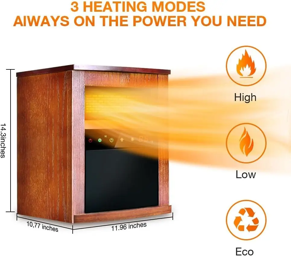 Infrared Heater,1500W Electric Space Heater with Remote Control 3 Mode, 12H Timer, Overheat & Tip-Over Protection, Chil Lock