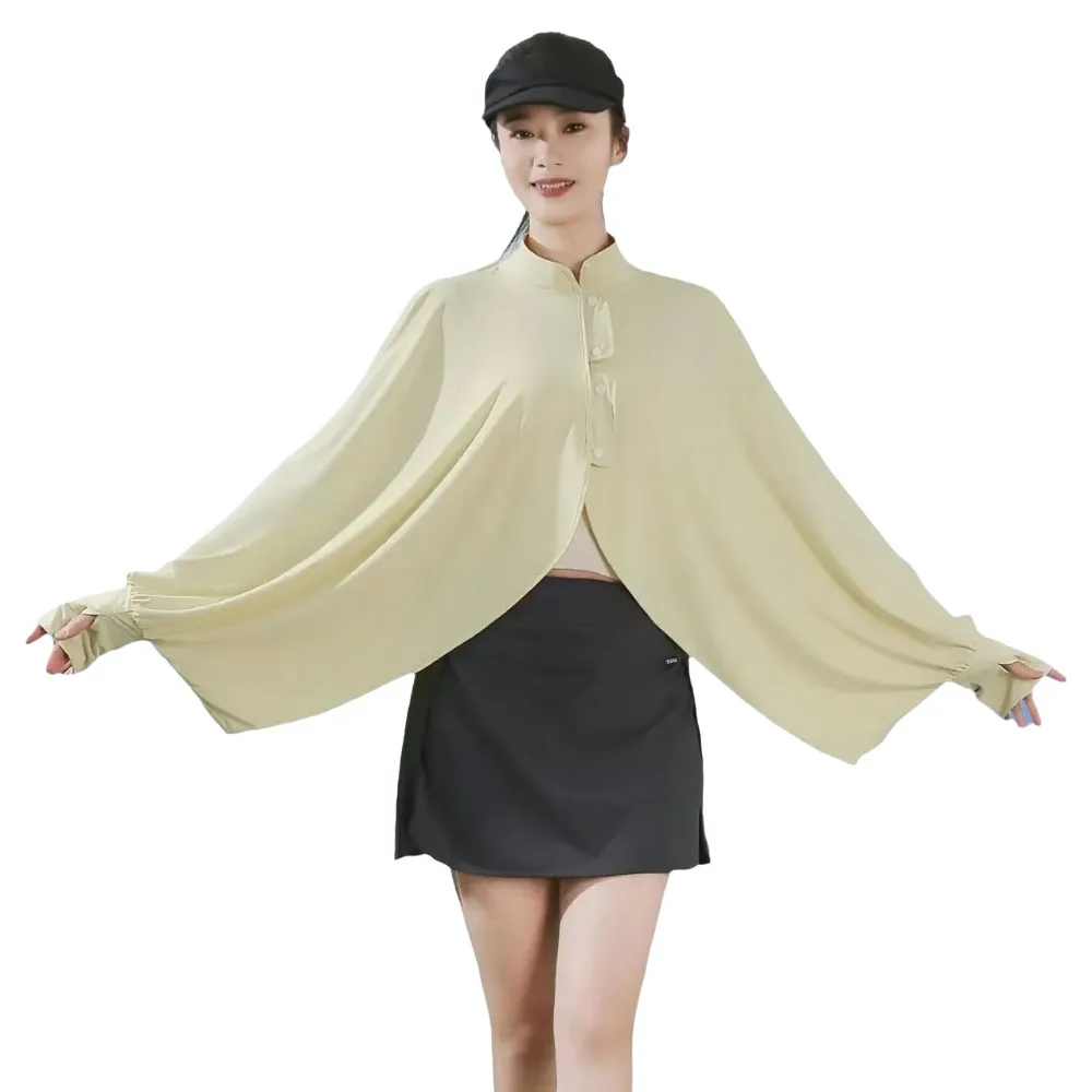 Fashion Solid Color Summer Sunscreen Shawl Long Sleeve Breathable Ice Silk Cape Quick Dry Lightweight Sunshade Cloak Running