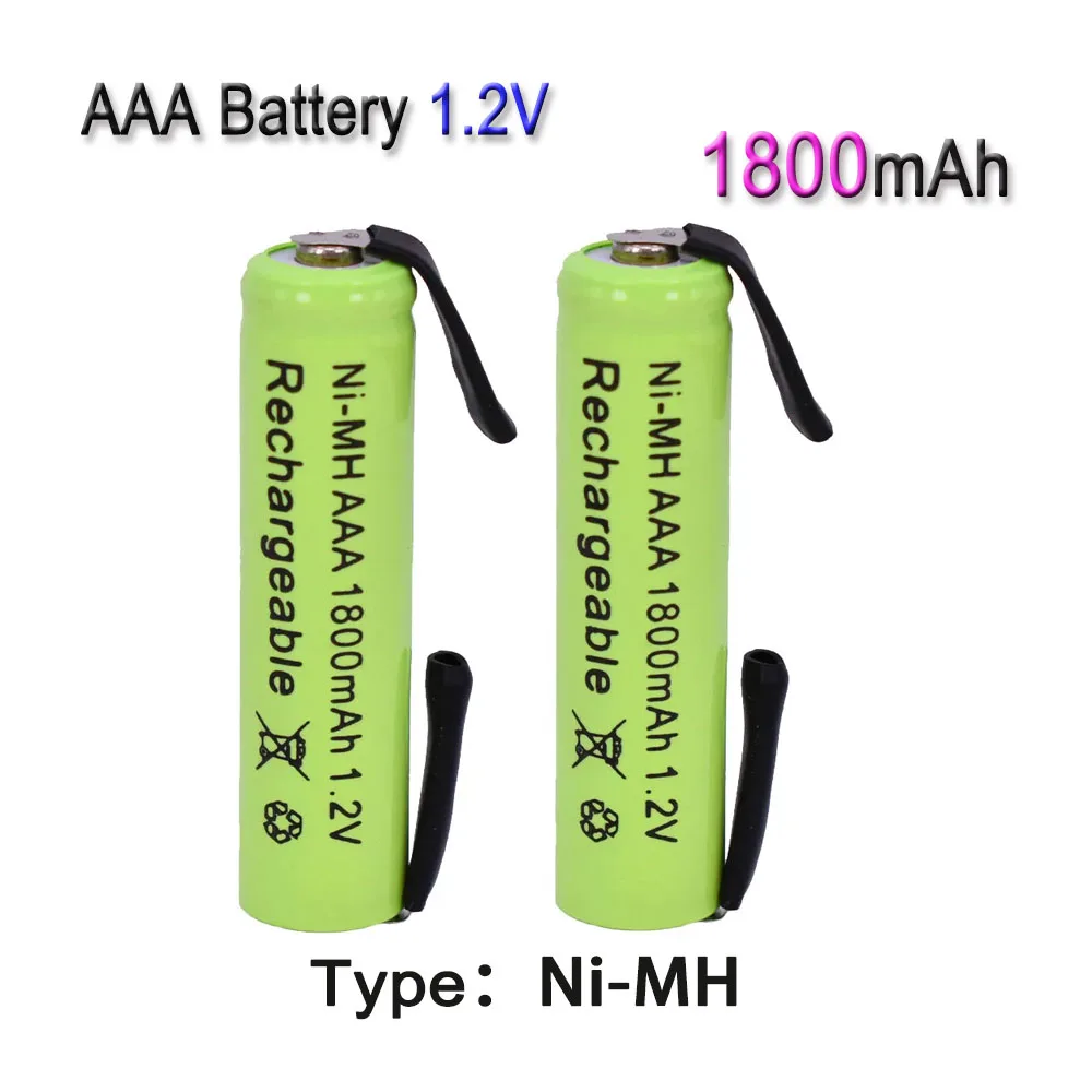 AAA 1,2 V 1800mAh Ni-MH con lengüetas de soldadura, célula de batería recargable, para Afeitadora eléctrica, maquinilla de afeitar, cepillo de dientes