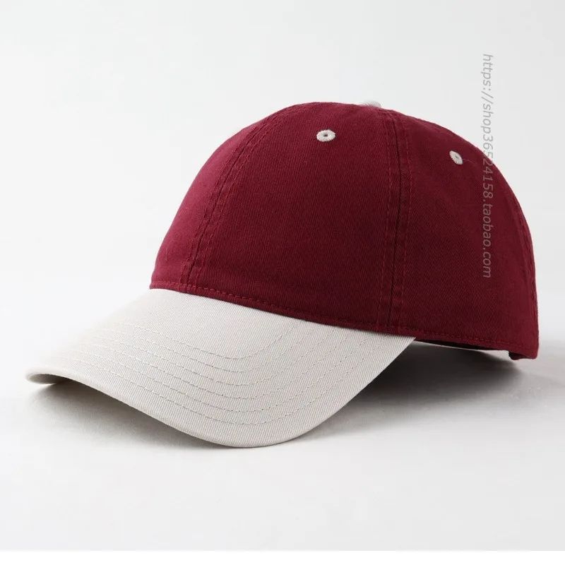 Two-tone patchwork pure cotton washed baseball cap, couple's style, plain versatile duckbill cap