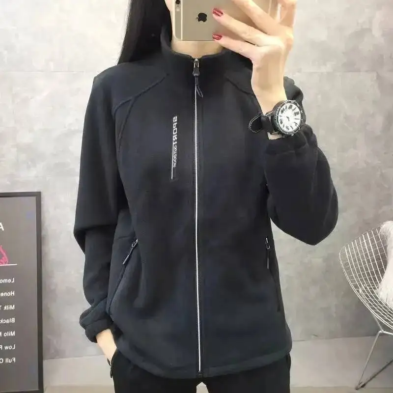 Autumn Winter Women Casual Soft Fleece Sweatshirt Women\'s Coat Flannel Solid Zip-up Jacket