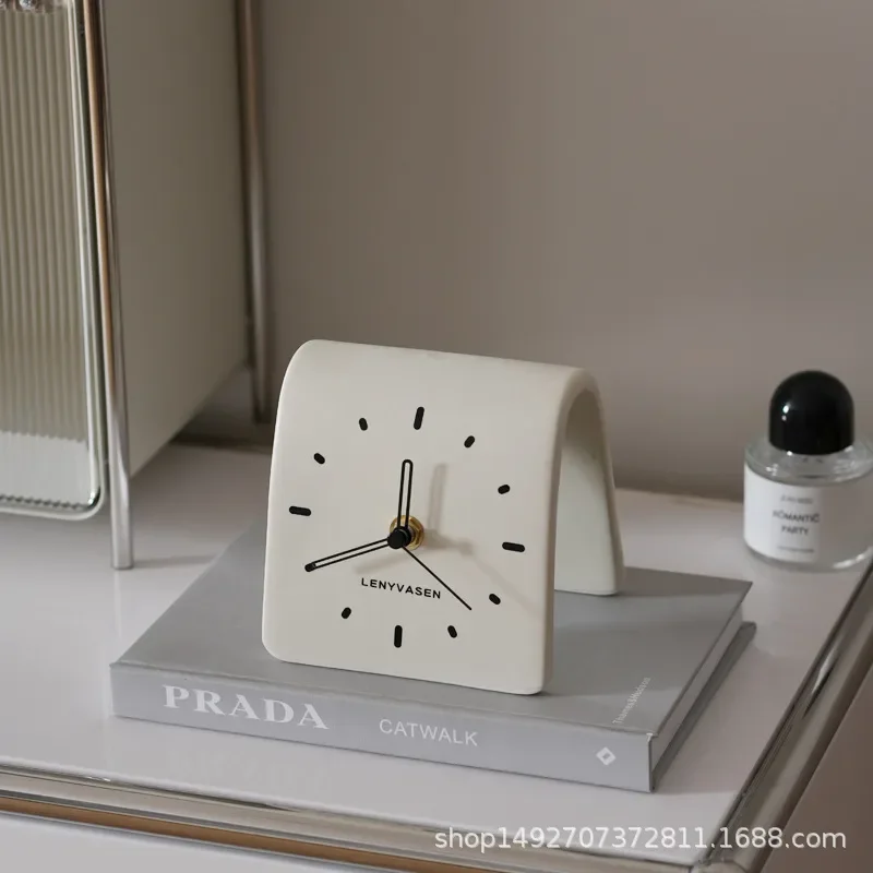 LENVASEN Modern Ceramic Table Clock Silent Non Ticking Desktop Timepiece Minimalist Home Decor for Living Room Bedroom