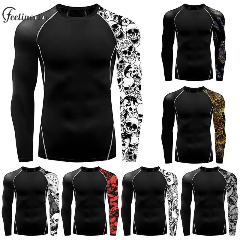 New Skull Long Sleeve T-Shirt Men Summer Fitness Quick Dry T-Shirts Breathable Compression Tops Outdoor Sportwear Clothing