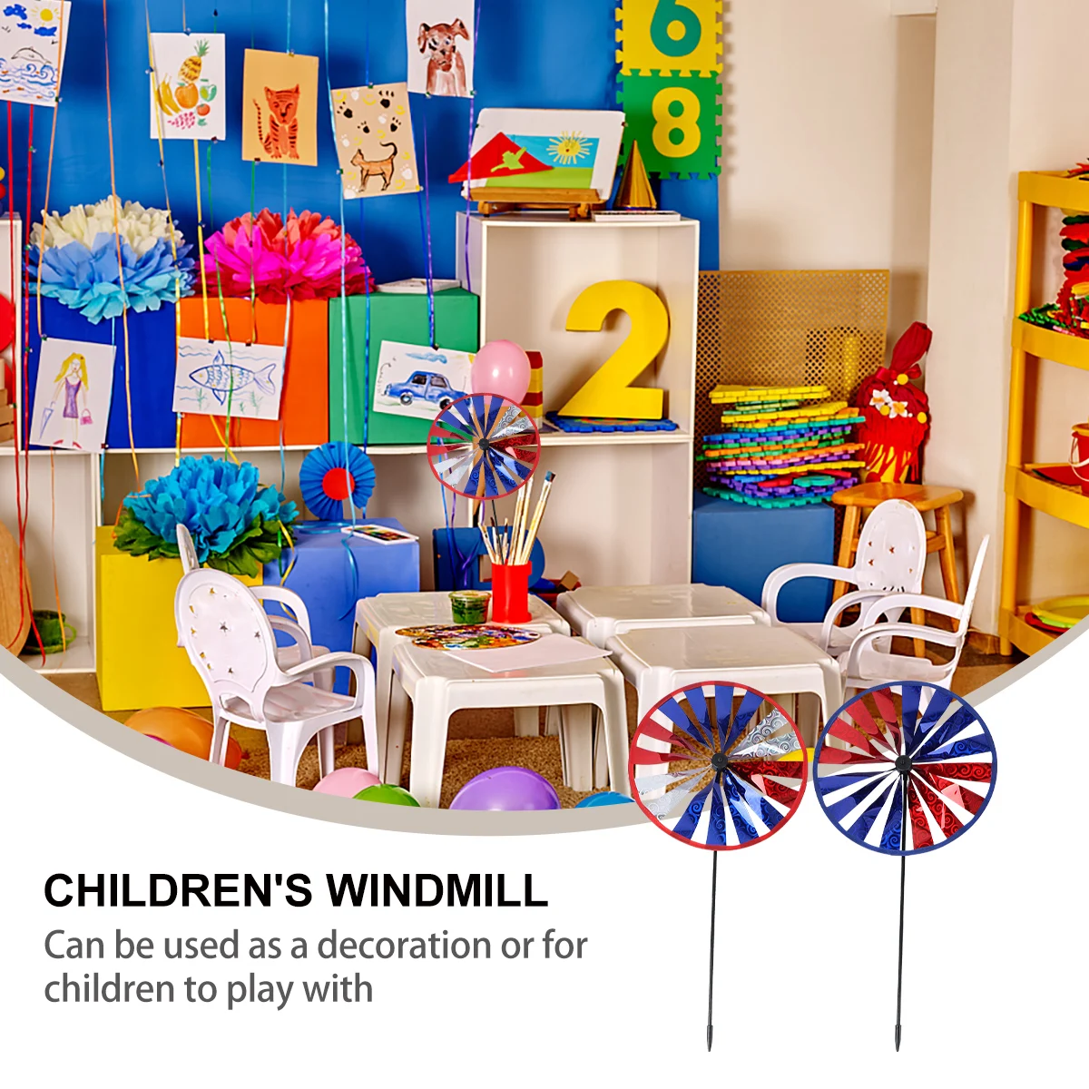 

2 Pcs Round Windmill Eye-catching Toy Decoration Pinwheels Outdoor Colorful Plastic Kid's