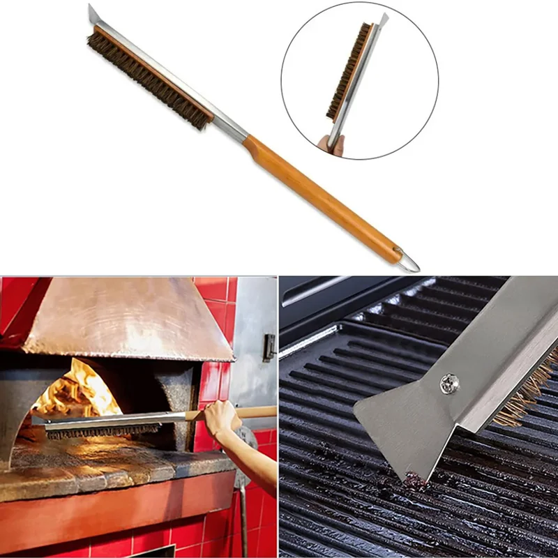 

Pizza Oven Brush Long Handle Pizza Stone Brush Coir Bristles with Silicone Clips Grill Cleaning Brush for Kitchen Outdoor Ovens