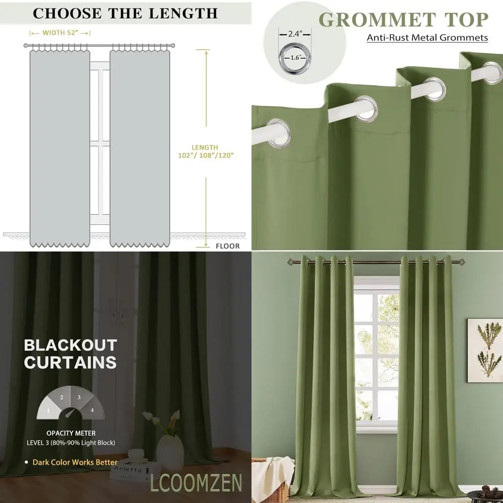 

Thermal Insulated Grommet Blackout Curtains, Set of 2 Panels, 52x102, Sage Green for Bedroom/Living Room