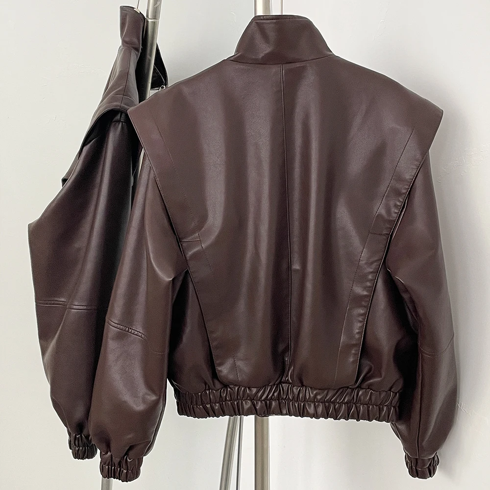 Venta al por mayor, chaqueta de piel sintética para mujer, nueva ropa superior de primavera y otoño, abrigo corto de piel sintética a la moda para mujer, abrigo marrón corto para mujer