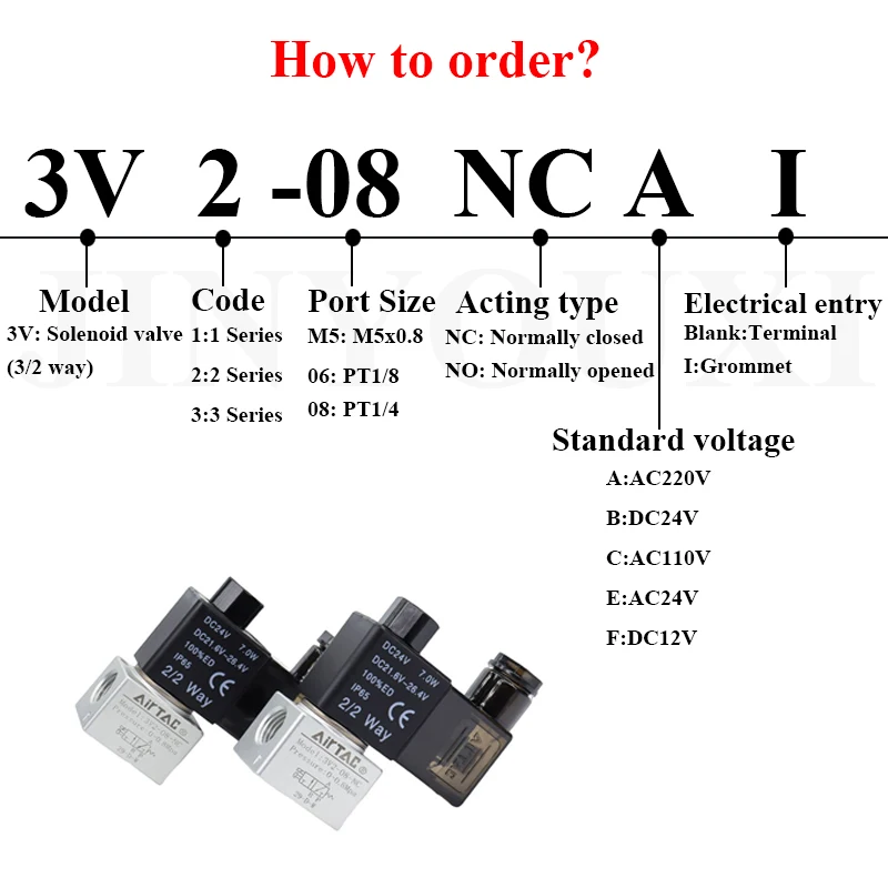 3V1-M5 3V1-06 3V2-06 3V2-08 3V3-08-I NO NC Air Control Reversing Valve 3V1 Series 3/2 Way Solenoid Pneumatic Valve