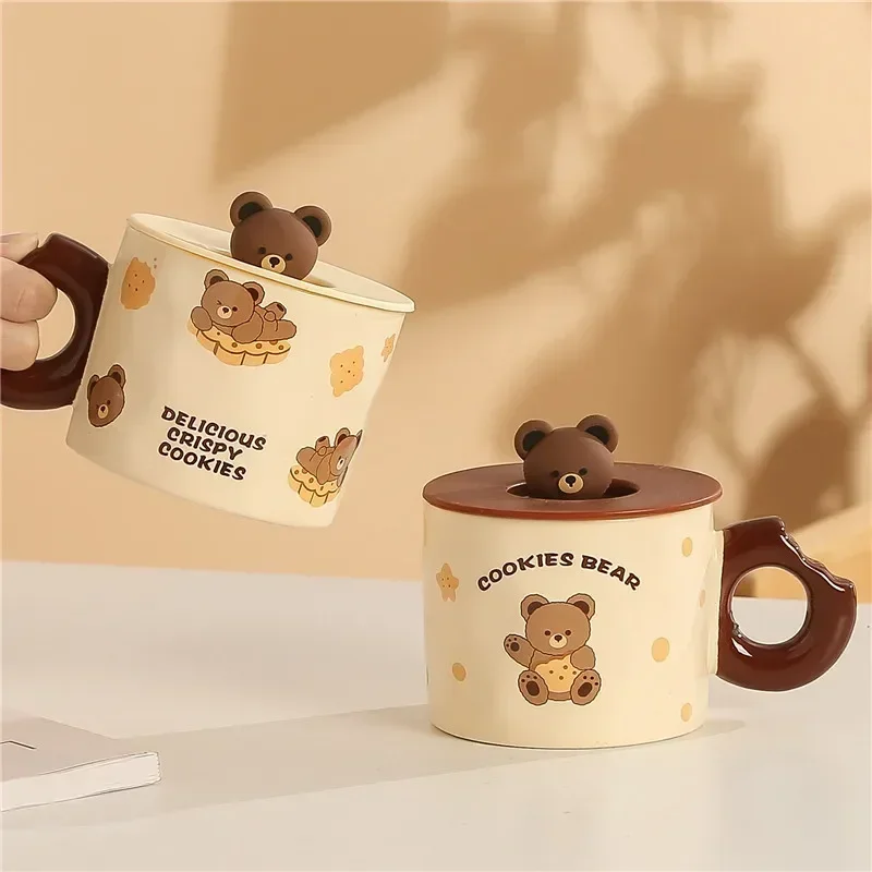 

INS cream wind cartoon biscuits bear ceramic mug, creative Internet celebrity office men and women water cup milk cup