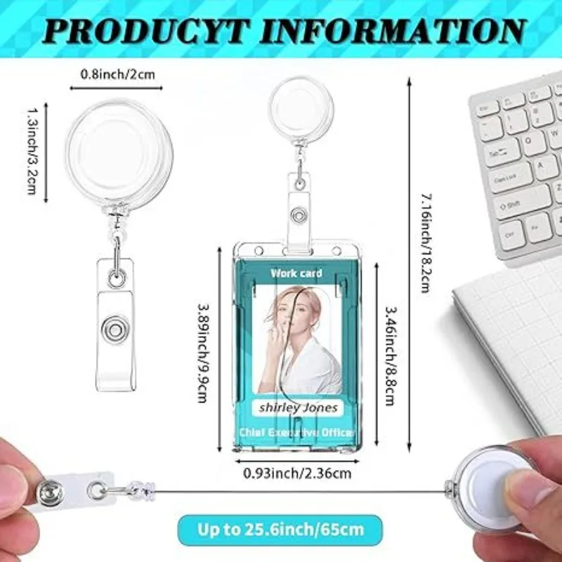 Clear ID Card Holder With Retractable Translucent ReelPC Hard Plastic Case For Office School Hospital Credit Cards