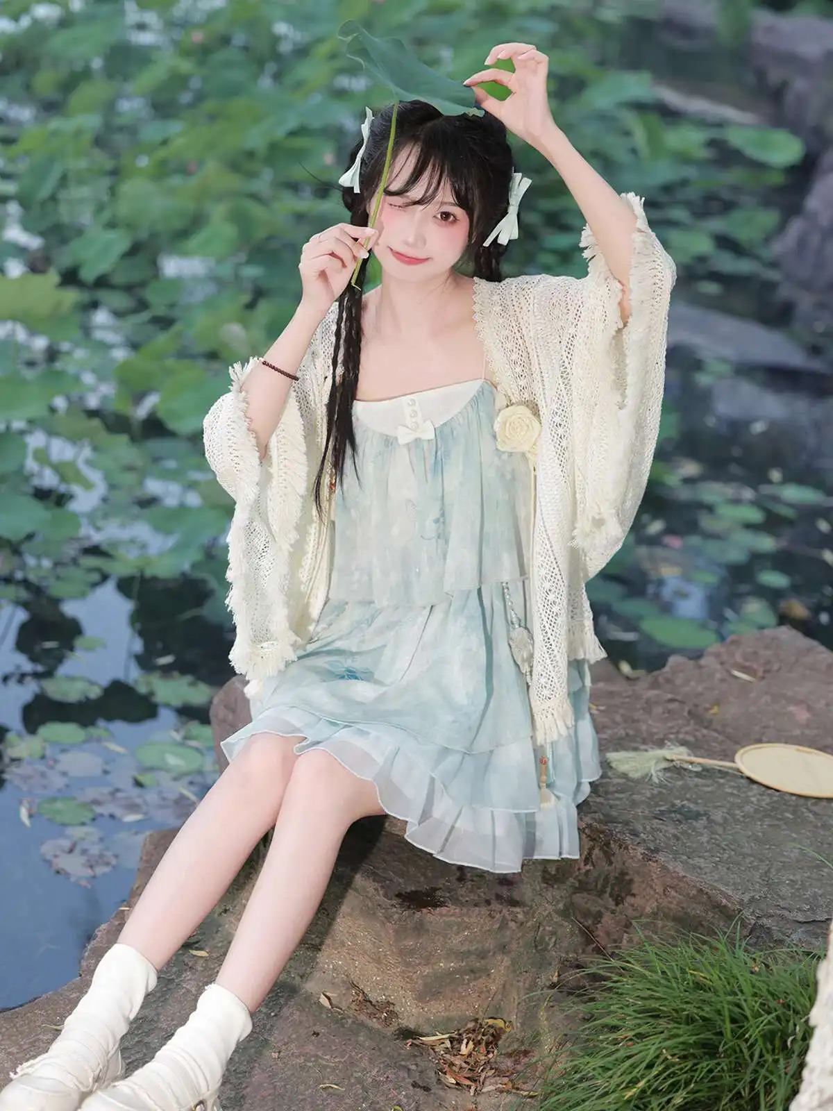 Nieuwe Chinese Stijl Zeezout Meisje Hanfu Vrouwelijke Vrouwen Verbeteren Guofeng Dagelijks Zoete Bretels Jurk Pak Zomer Rok Sjaal