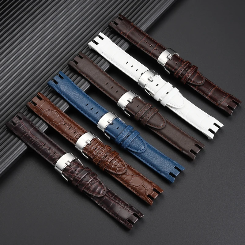 21mm Cowhide Bracelet strap For Swatch YRS403 412 402G Series Wrist Strap Black Blue Brown Watchbands Man Watch Belt Accessories