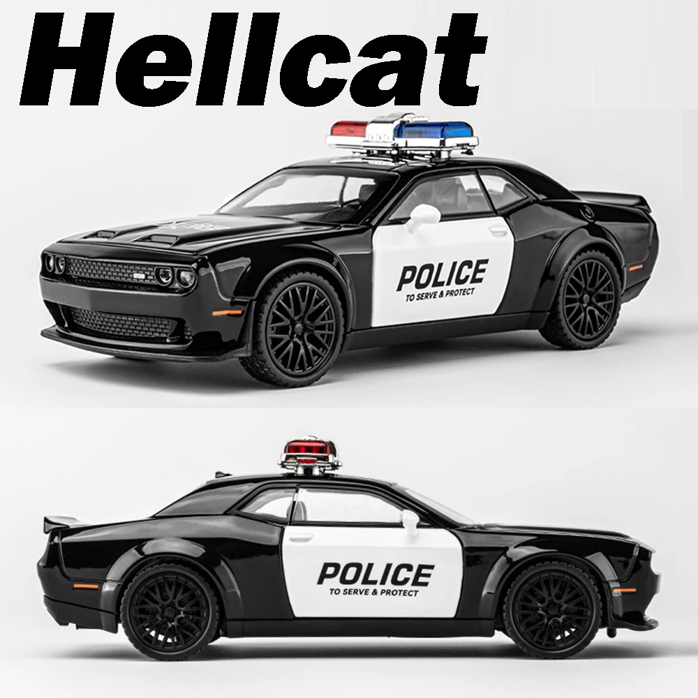 1:32 Challenger Police Car Model Toys Alloy Diecast Challenger SRT Sports Cars Sound Light Doors Opened Pull Back for Kids Gifts