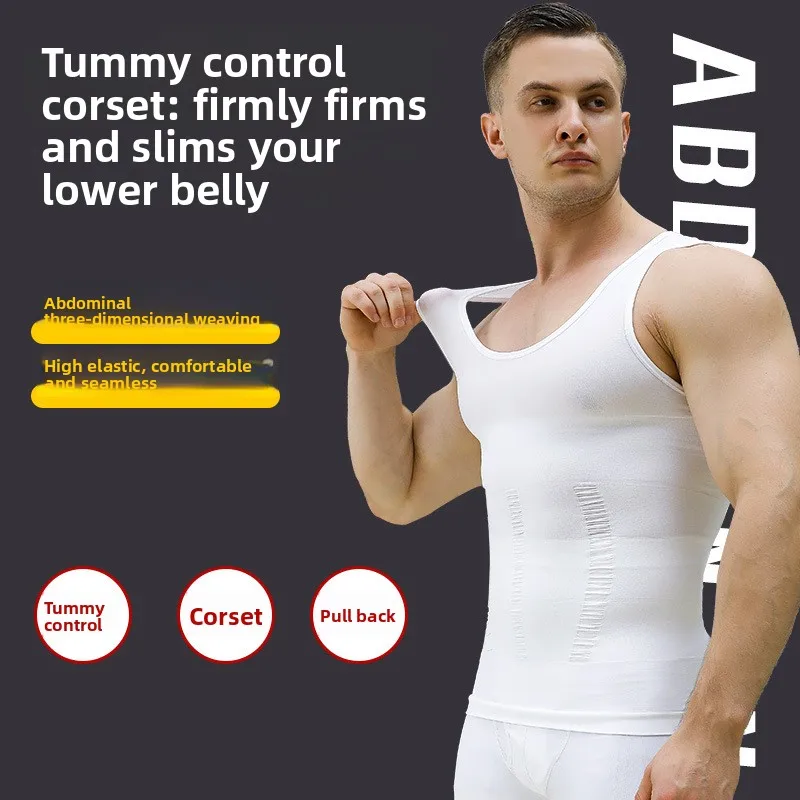 Cross Border Seamless Men's Shapewear Waist Cinching Chest Cinching Meat Hiding Fitness Base Cross Shaped Vest Shaping Gathering
