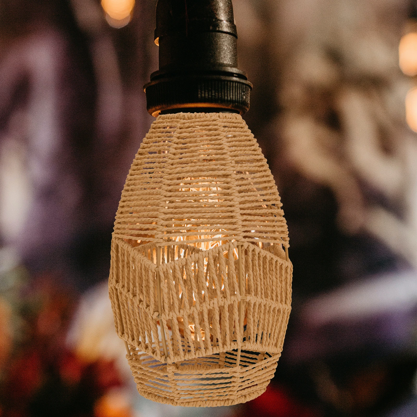 Vintage Style Woven Lampshade High-Grade Decorative Light Cover Home Hotel Bar Festival Hanging Chandelier Shade Ceiling Light