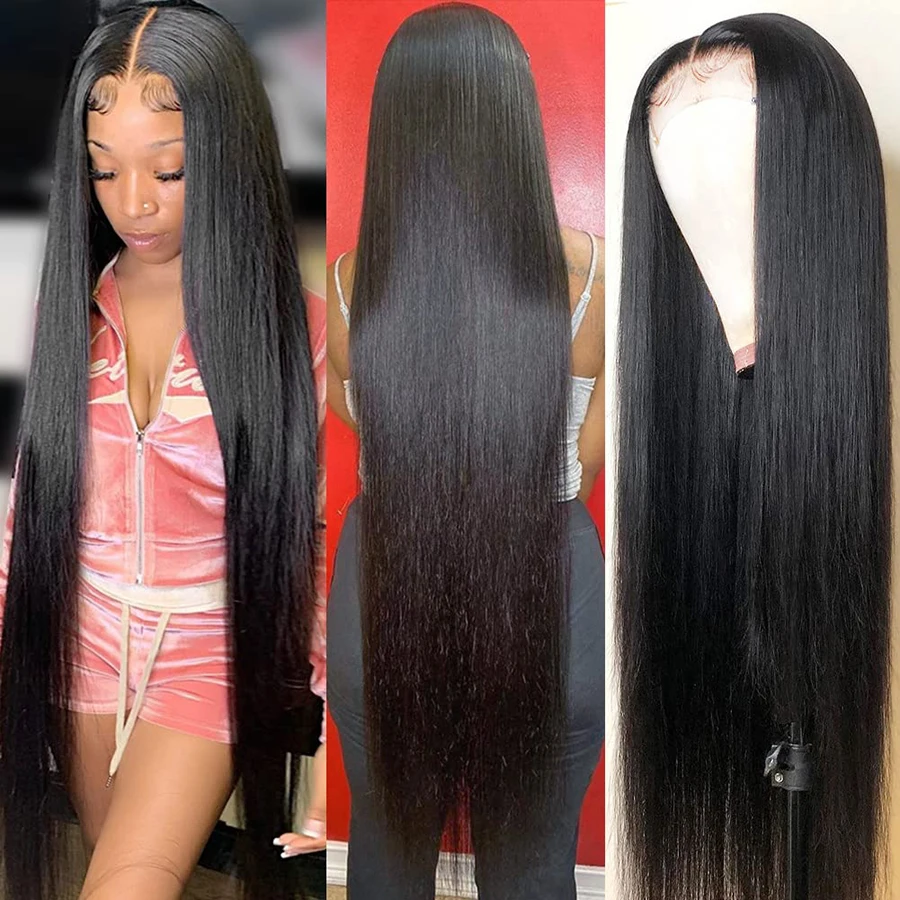 30 32 Inch Brazilian Bone Straight 13x4 13x6 Transparent Lace Front Human Hair Wigs 4X4 Lace Closure Wig Preplucked Remy Hair