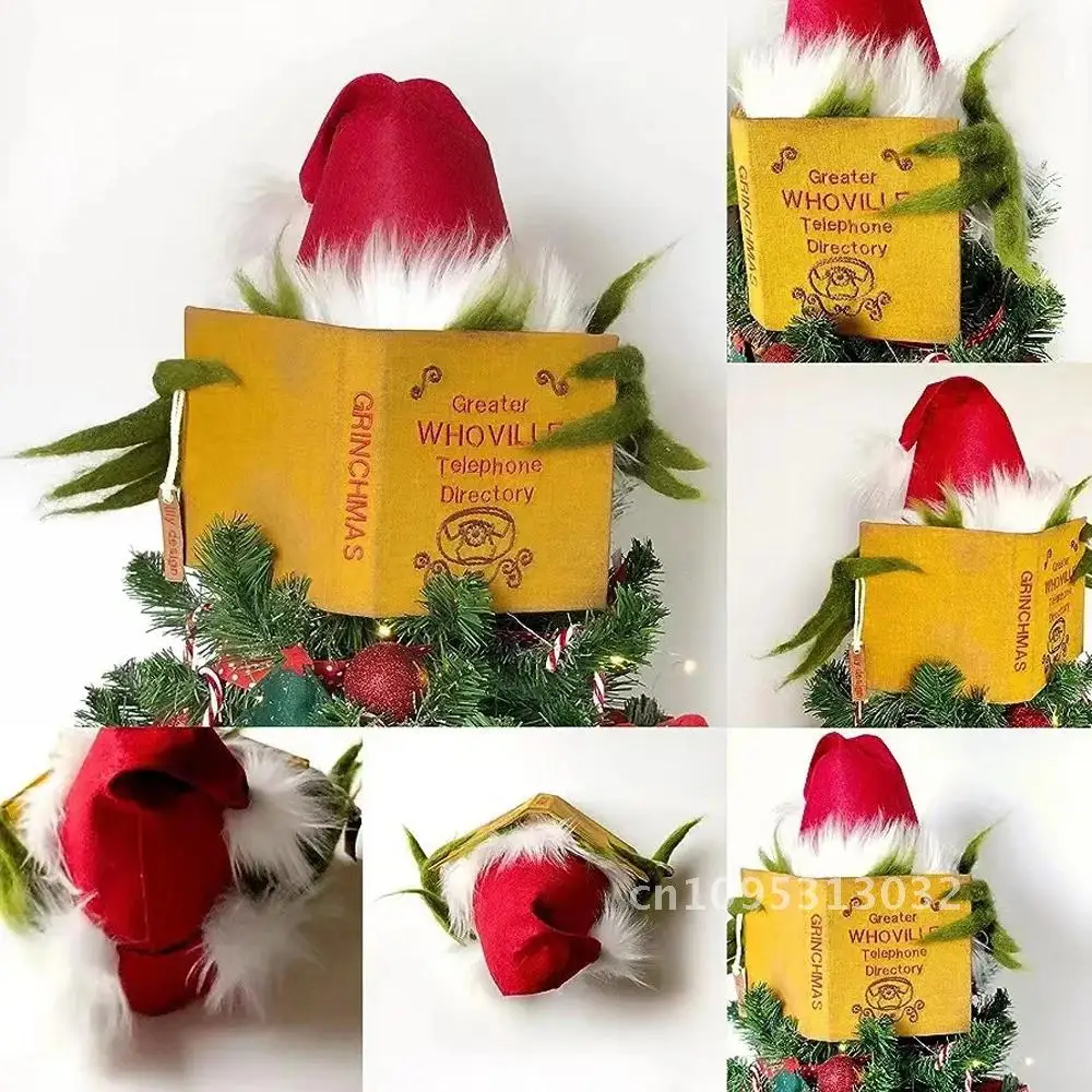 

Christmas Decorations Tree Topper Checkered Funny Grinch Plush year's Christmas Decor Ornament New Holiday Gift Tree Doll