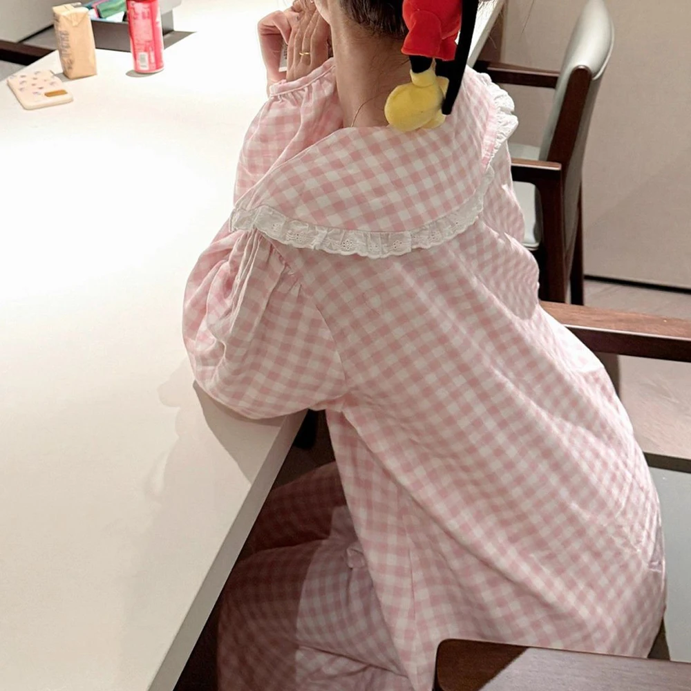 Neues Kawaii Pink Hello Kitty Herbst-Baumwoll-Pyjama-Set für Frauen 2025, Cartoon-Langarmhose, süße süße Mädchen-Hauskleidung