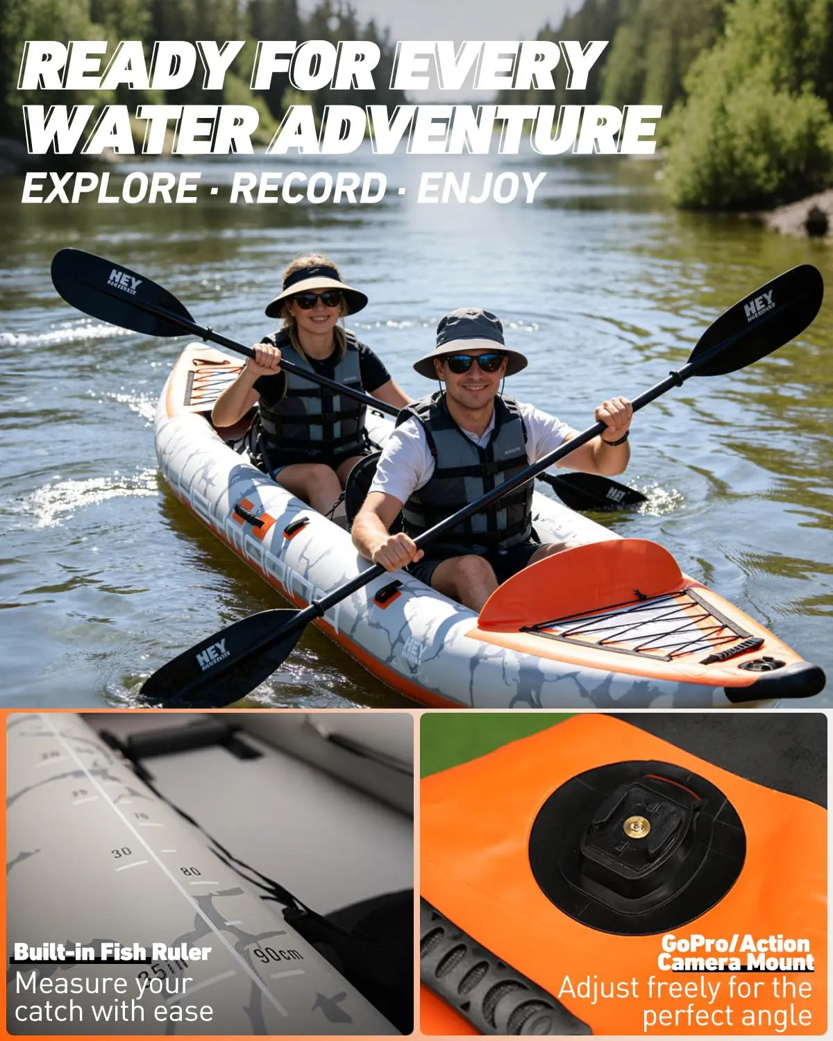 2 Person Inflatable Kayak Tandem Fishing Kayak for Adults, Portable Touring Kayak Canoe with Dual Floats, Drop-Stitch, Custom