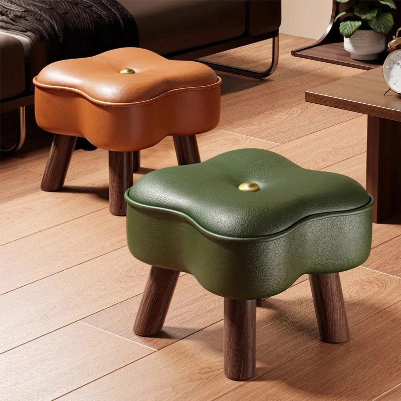 

Small PU Ottoman, Creative Minimalist Accent Seat for Living Vintage Inspired sturdy Wood green Stool, Retro Entry Shoe Bench