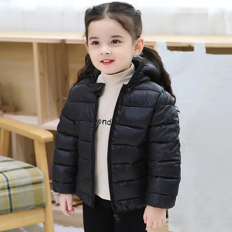 Hooded Lightweight Down Jackets Children Boys Girls Baby Coats Autumn Zipper Outerwear Winter Warm Casual Clothes 1-5 Years Old