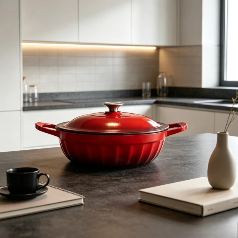 Enameled Cast Iron Dutch Oven, Micro Pressure Soup Pot, Braising Stew Pot for Seafood, Induction Cooktop, Family Kitchen