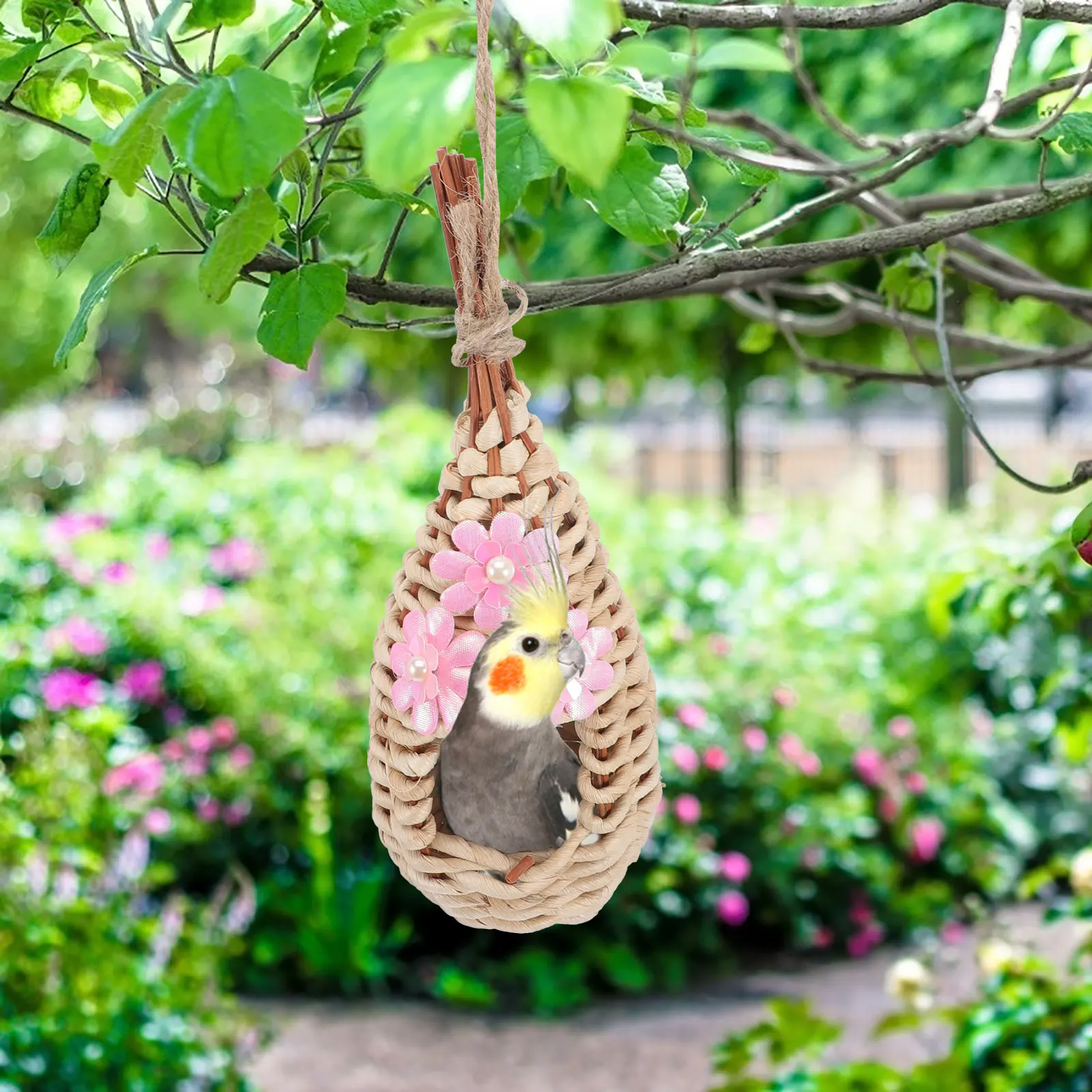 

Straw Woven Nest Cage for Pet Parrot Home Decor Hanging Small Birds Playing Sleeping Nature Warm Resting Place Practical Garden