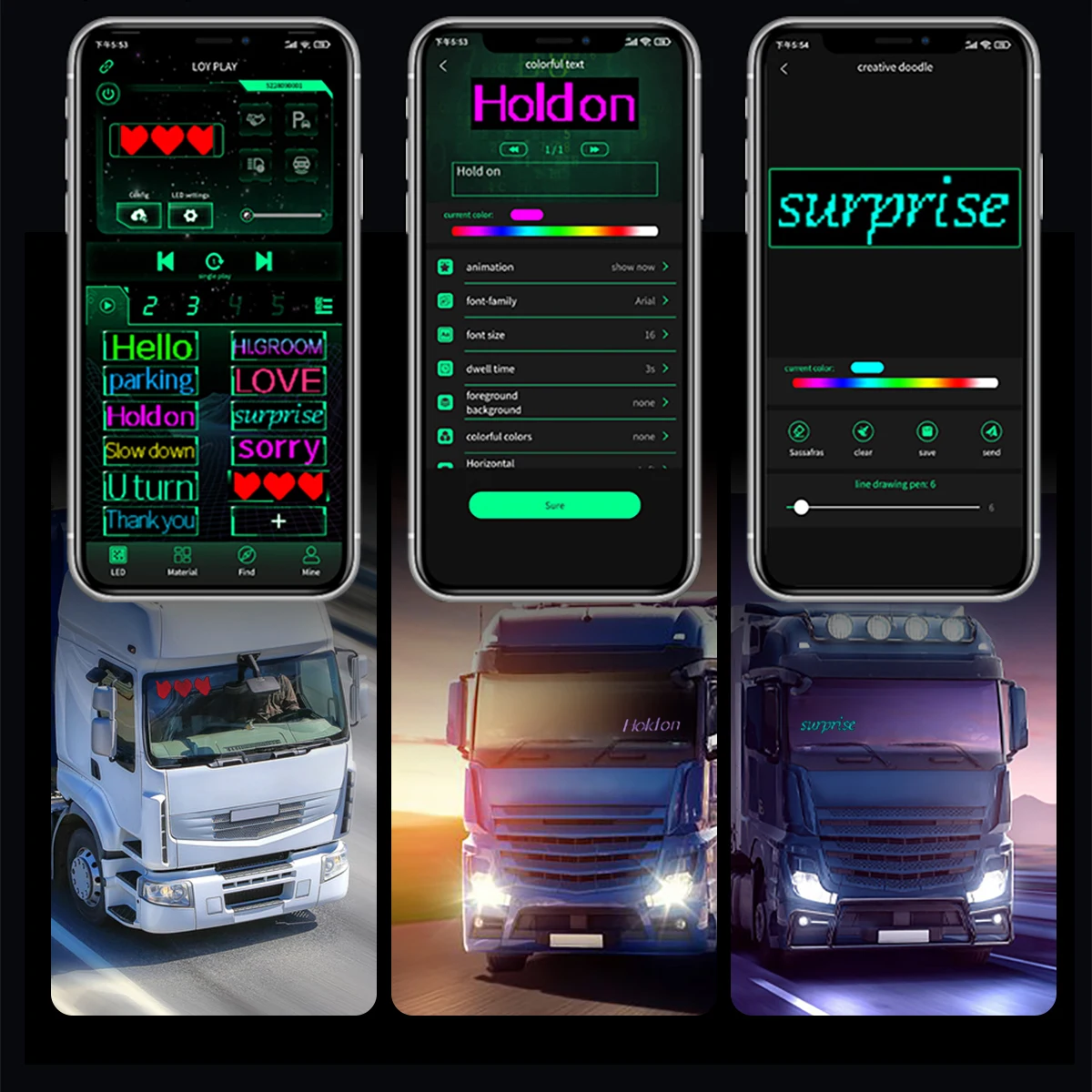 2024 Dynamic Devil\'s Eye Truck Windshield scrolling Advertising APP Automotive LED Matrix Pixel Board Remote CONTROL DIY RGB