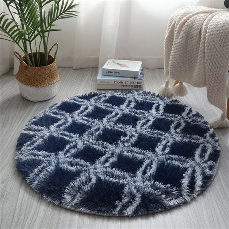 Round Living Room Carpet Chair Mats Tie-dye Plaid Shaggy Long Hair Bedroom Rug Children Play Mat Floor Plush Area Rug