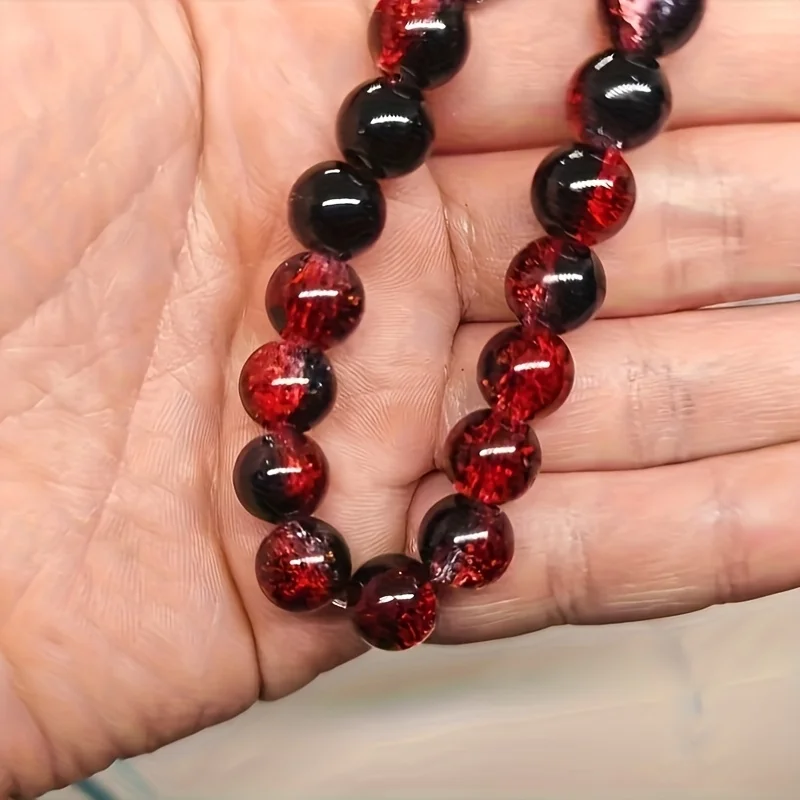 8mm 50pcs/10mm 25pcs Red and Black Glazed Cracked Round Beads Suitable for Handmade DIY Bracelets, Necklaces, Earrings, Daily We