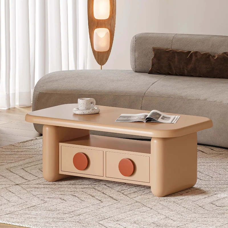 

Cream wind light luxury round storage coffee table living room home modern French milk tea color sunset coffee table