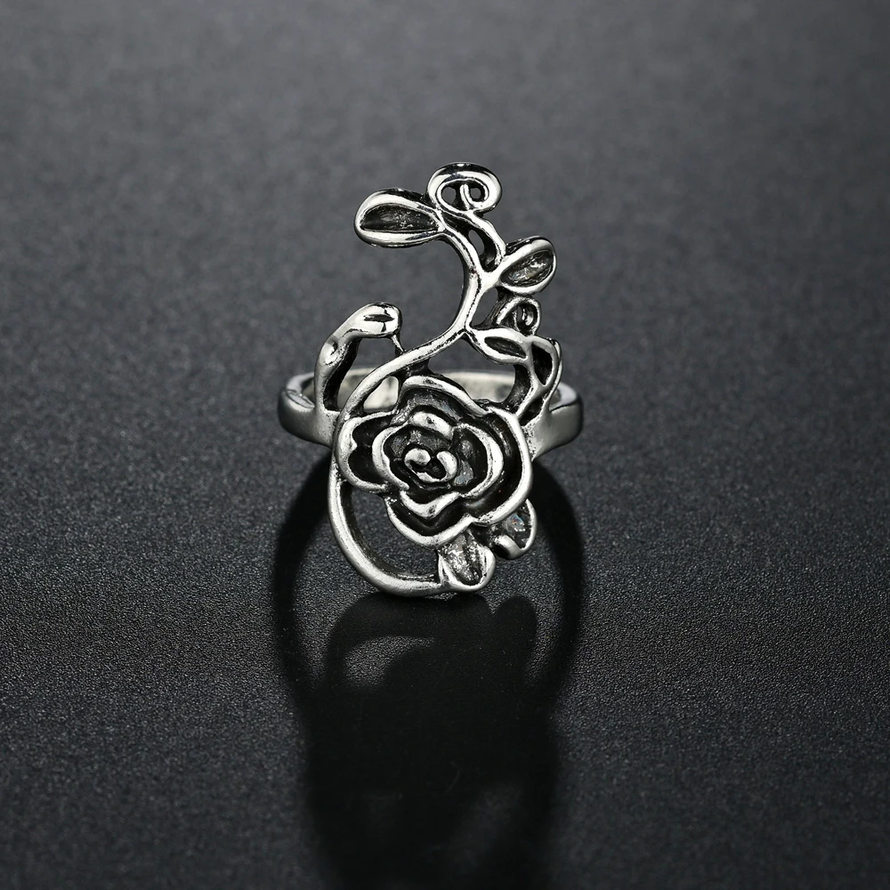 Hot Sale Silver Color Trendy Jewelry Top Quality Special Rose Flower Ring For Women Lady Index Finger Vintage Style Gift