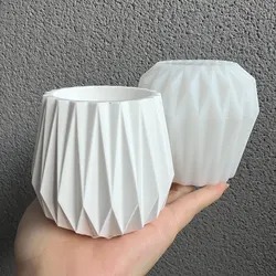 Big Size Geometric Shape Flowerpot Concrete Planter Molds Diamond Pen Holder Cement Vase Candle Jar Silicone Mold DIY Home Decor