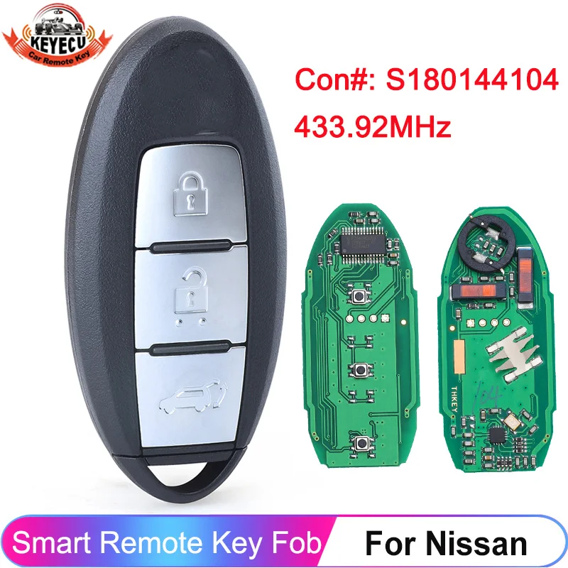 KEYECU 3 Buttons S180144104 For Nissan X-Trail Qashqai 2014 2015 2016 2017 Smart Key Remote PCF7945 4A Chip 433MHz Fob