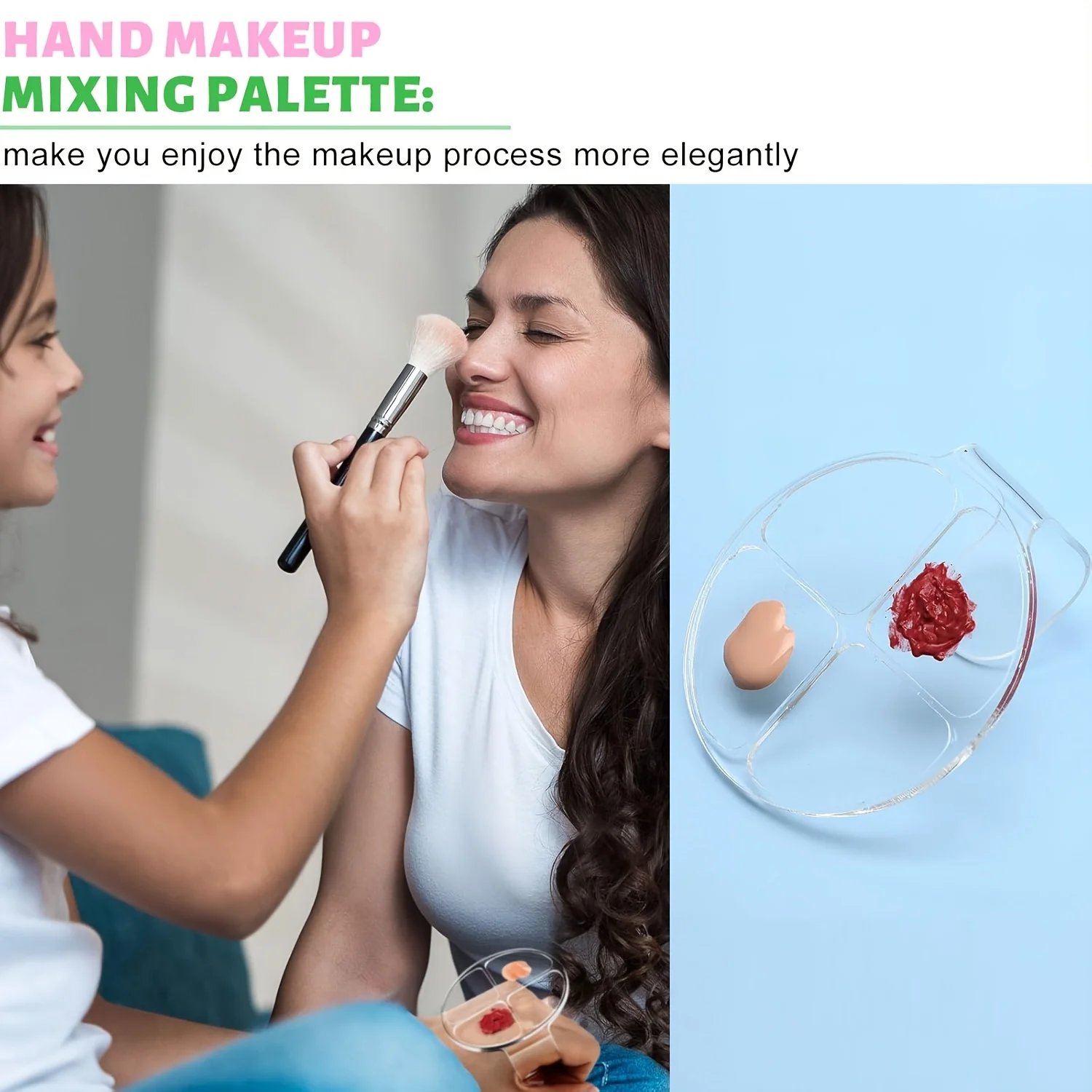 1pc Acrylic Makeup Palette,Foundation Mixing Tray w/ Spatula,Clear Hand-held Tool for Beauty Salon & Nail Art Color Cream Mixing