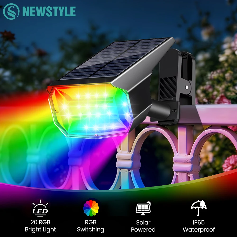 Solar Lights Outdoor Waterproof IP65 Solar Powered Clip On Spot Light With 3 Lighting Modes For Railing Fench Deck Lighting