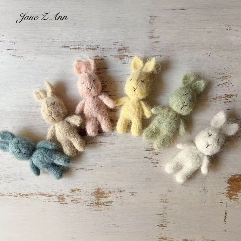 

Knitted sleeping bunny newborn photography props handmade soft closed eyes bnny for baby photo shoot multiple colors easter gift