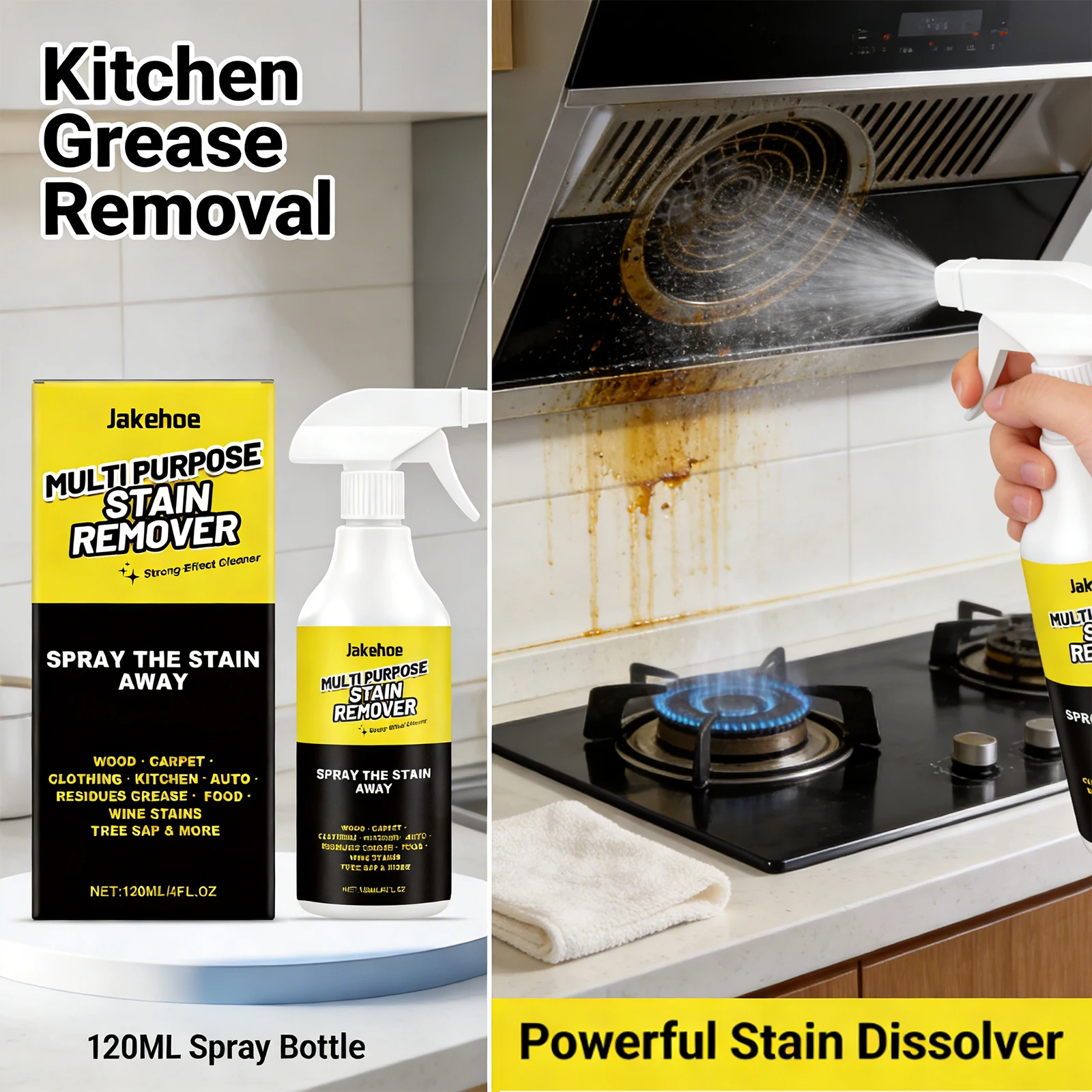 Jakehoe Multi‑purpose Stain Remover Spray Cleaning Stubborn Stains & Grease Eliminate Odors Powerful All‑surface Stain Cleaner