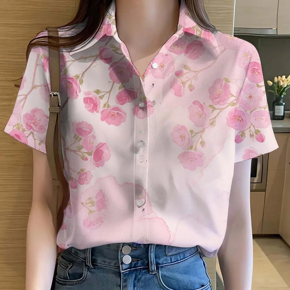 

Fashion Womens Short Sleeve Shirts Button Floral Pattern 3D Printed Casual Beach Shirt Summer New Blouse Y2k Women's Clothing