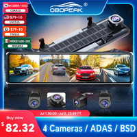 OBDPEAK 4K Dash Cam A8 4-Channel Record 1080P ADAS BSD Car DVR WIFI APP Rear View Mirror Auto Video Camera Ultra HD 24H Parking
