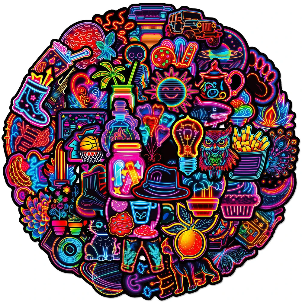 10/30/50pcs Neon Small Fresh Style Stickers Cute Cartoon Decals Decoration DIY Skateboard Phone Luggage Bike Waterproof Sticker